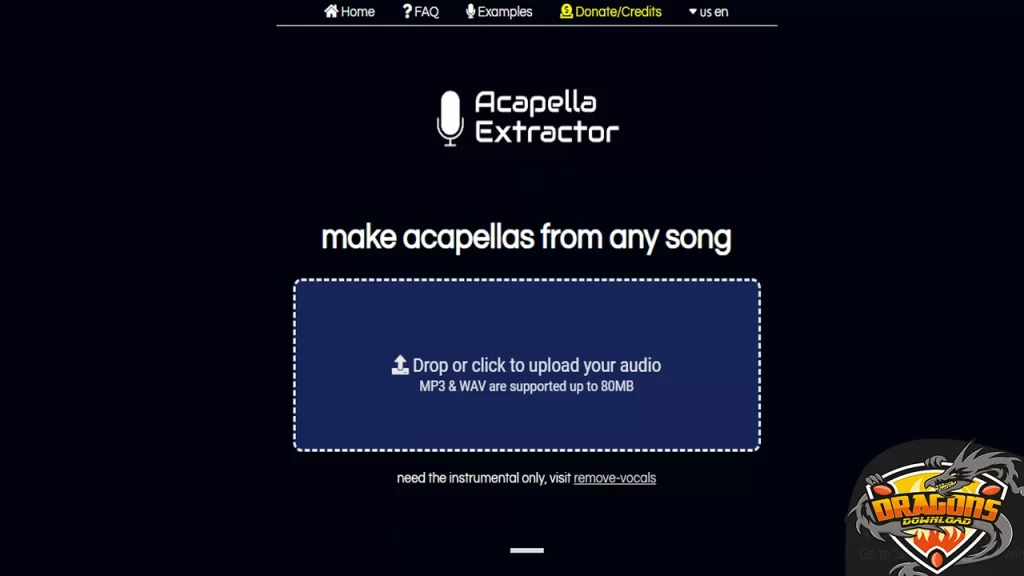 موقع إزالة الموسيقى Acapella Extractor