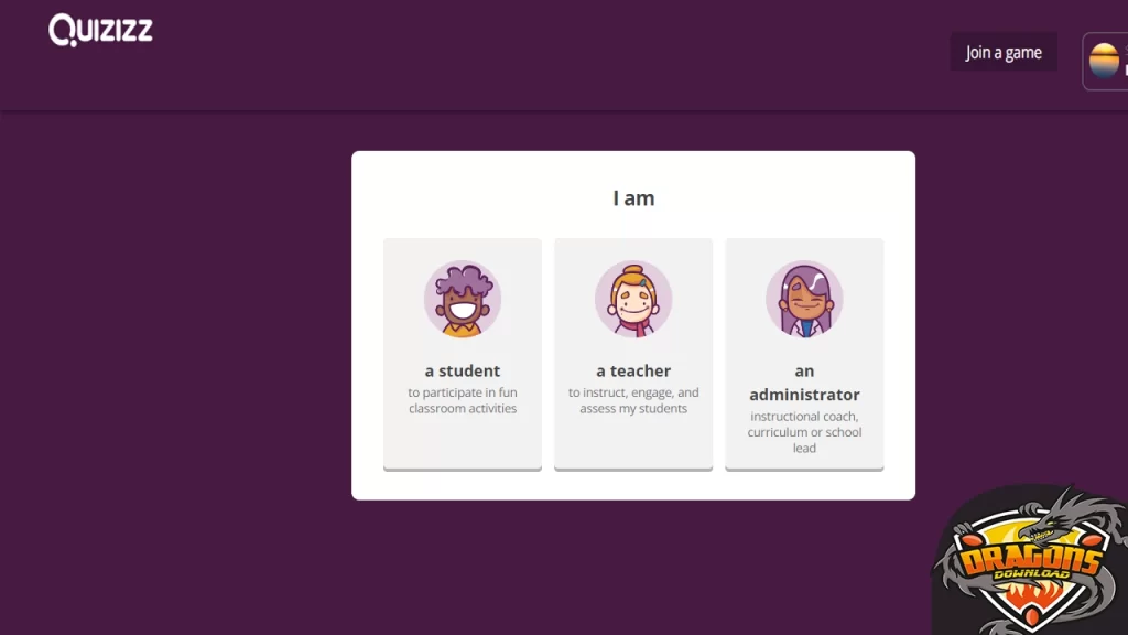 تحديد أنك مدرس أو طالب في تطبيق Quizizz