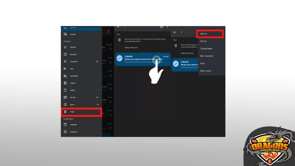 استعادة الرسائل المحذوفة من على الجيميل للاندرويد
