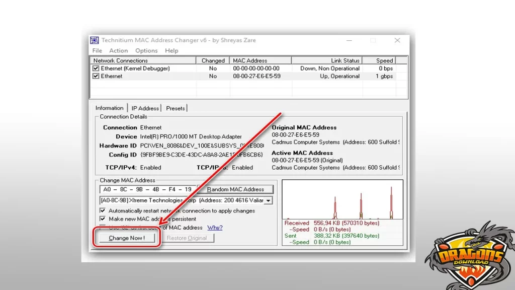 برنامج Technitium MAC Address Changer