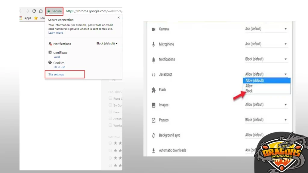 تعطيل أكواد جافا سكريبت بالموقع على جوجل كروم