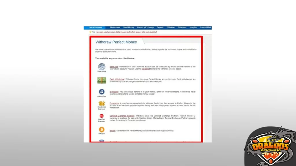 كيفية سحب المال من perfect money