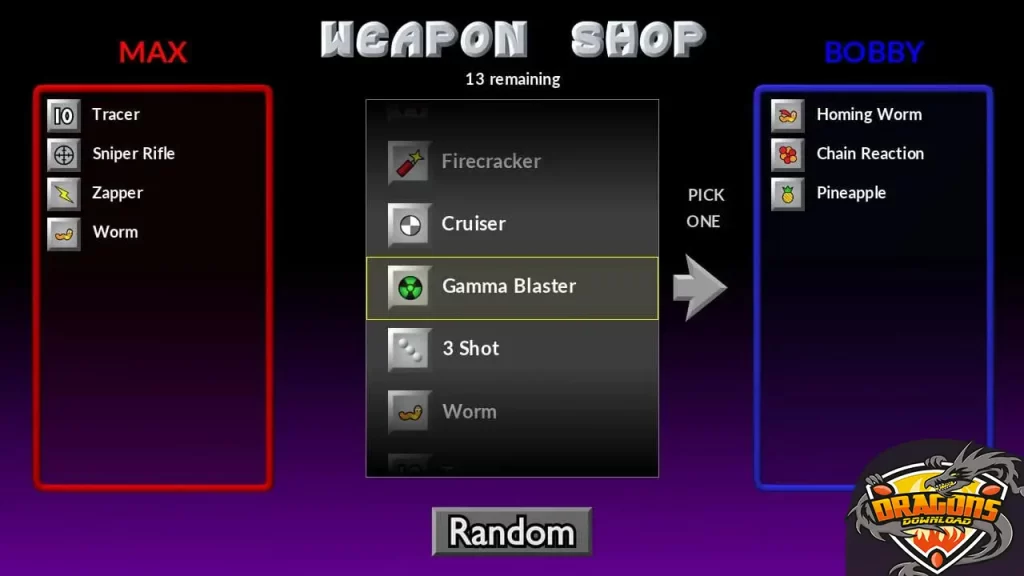 اختيار الأسلحة داخل لعبة الدبابات القديمة Pocket Tanks