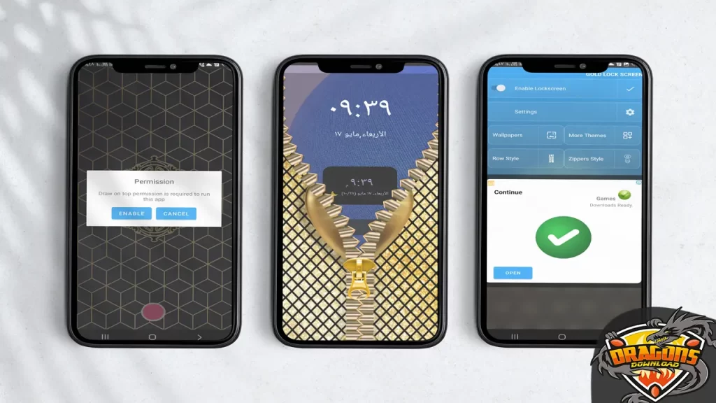مواصفات تطبيق شاشة القفل الذهبية Golden lock screen1