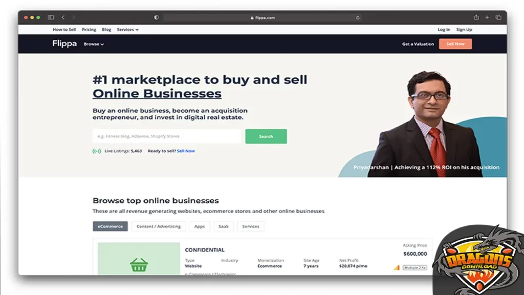 شراء وبيع المواقع الإلكترونية عن طريق Flippa