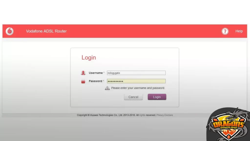 صفحة راوتر فودافون Vodafone