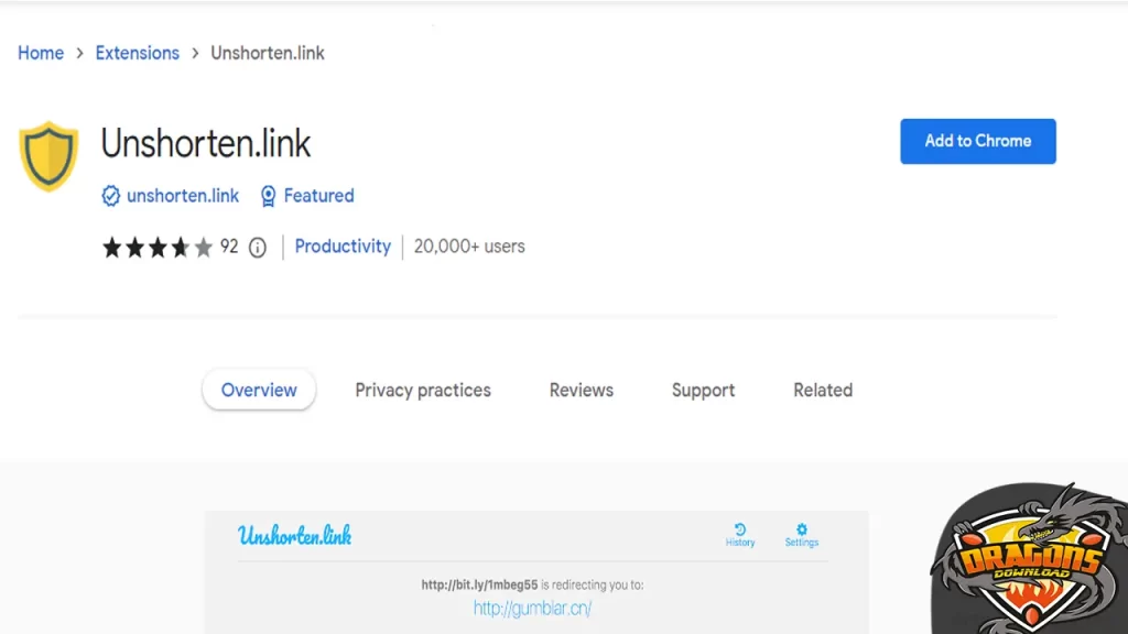 إضافة Unshorten Link