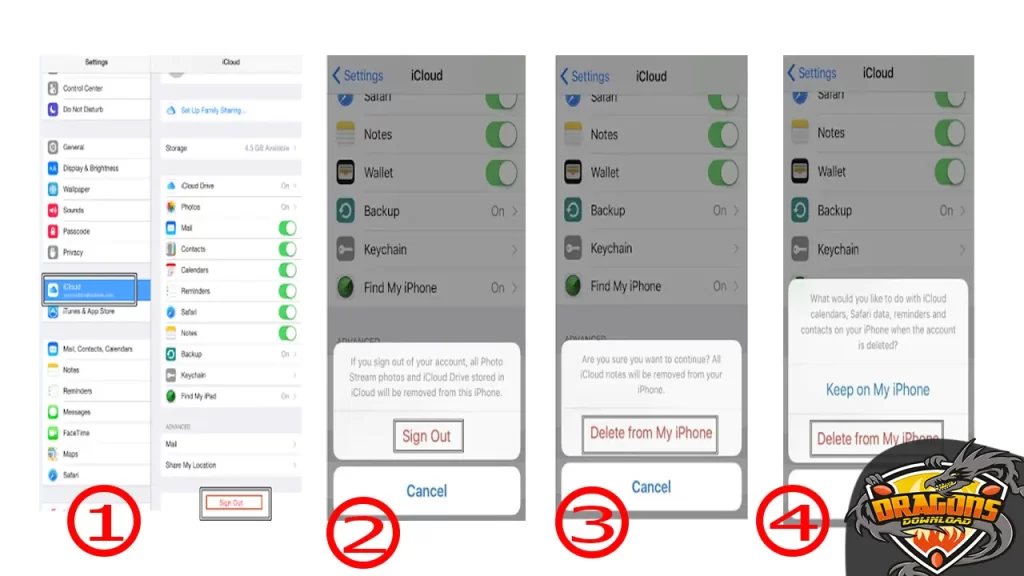 تسجيل الخروج من حساب iCloud مسح بيانات التطبيقات للايفون
