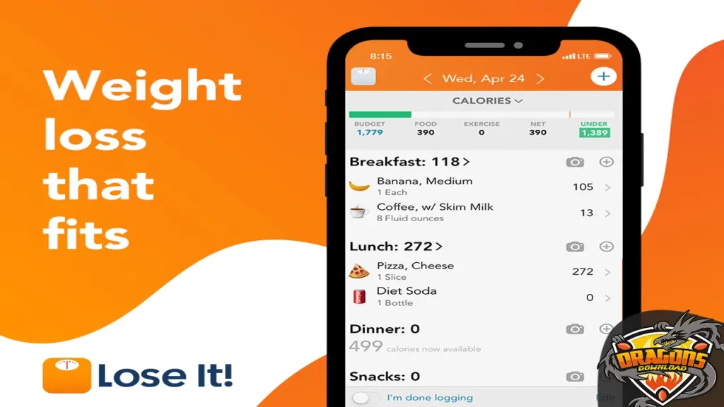 تطبيق لحساب السعرات الحرارية مجانا Lose It