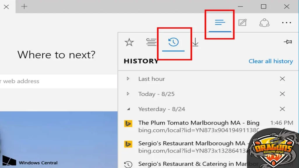 خطوات حذف سجل البحث من متصفح مايكروسوفت Edge