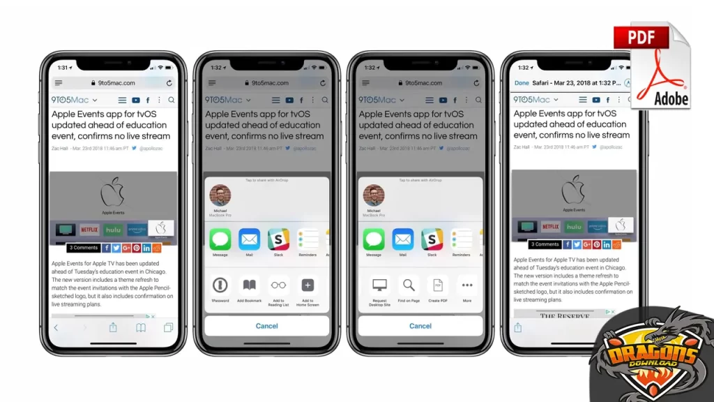 خطوات حفظ صفحات الويب بصيغة PDF على الأيفون والأيباد