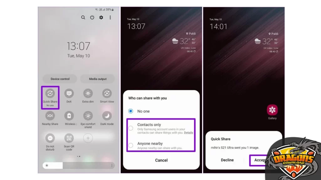 أسهل طريقة لتفعيل خاصية quick share