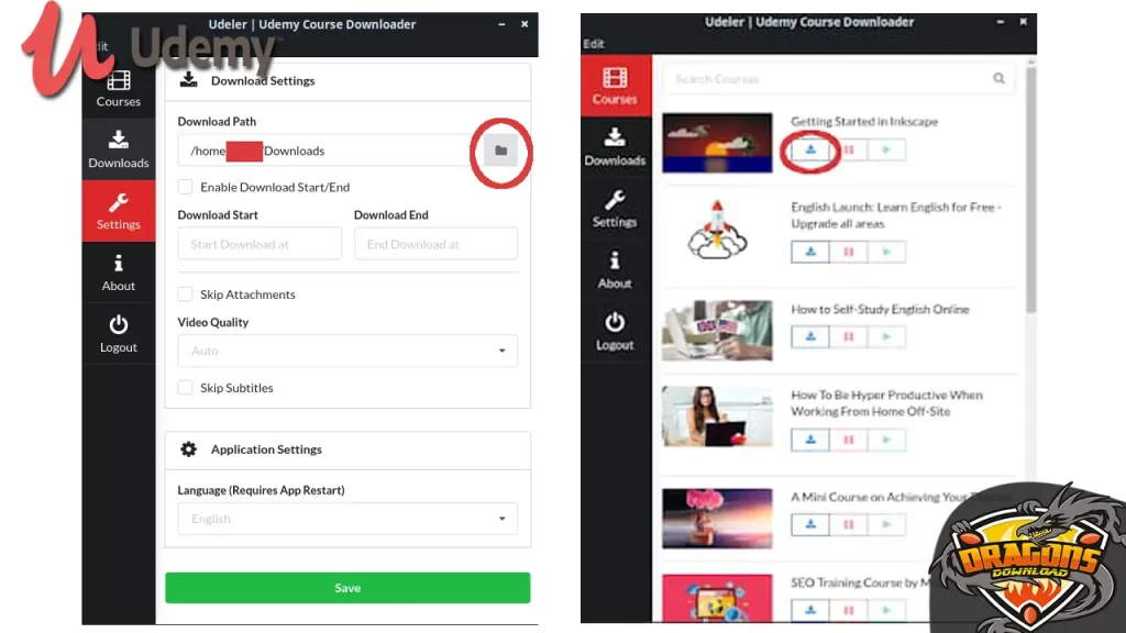 تسجيل الدخول في برنامج Udeler لتحميل الدورات التدريبية