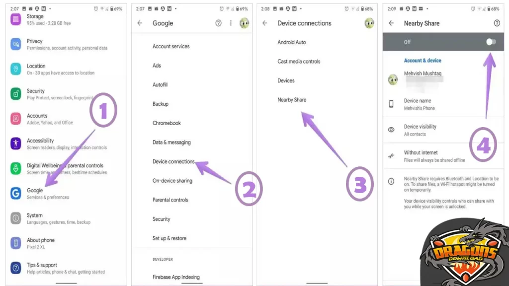 خطوات إرسال واستقبال التطبيقات من خلال Nearby Share
