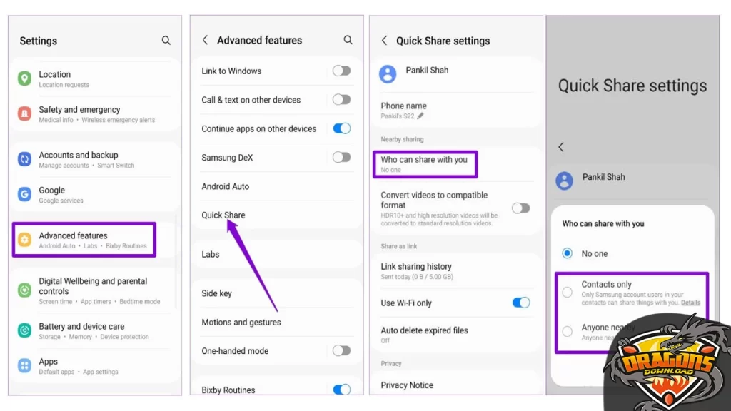 كيفية استخدام quick share