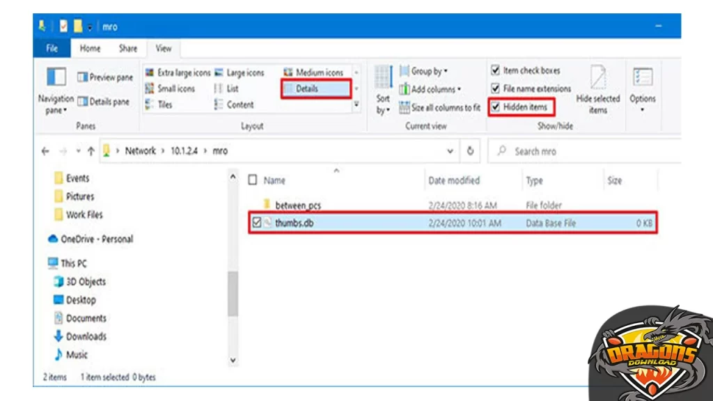 اظهار ملف thumbs.db لحذفه