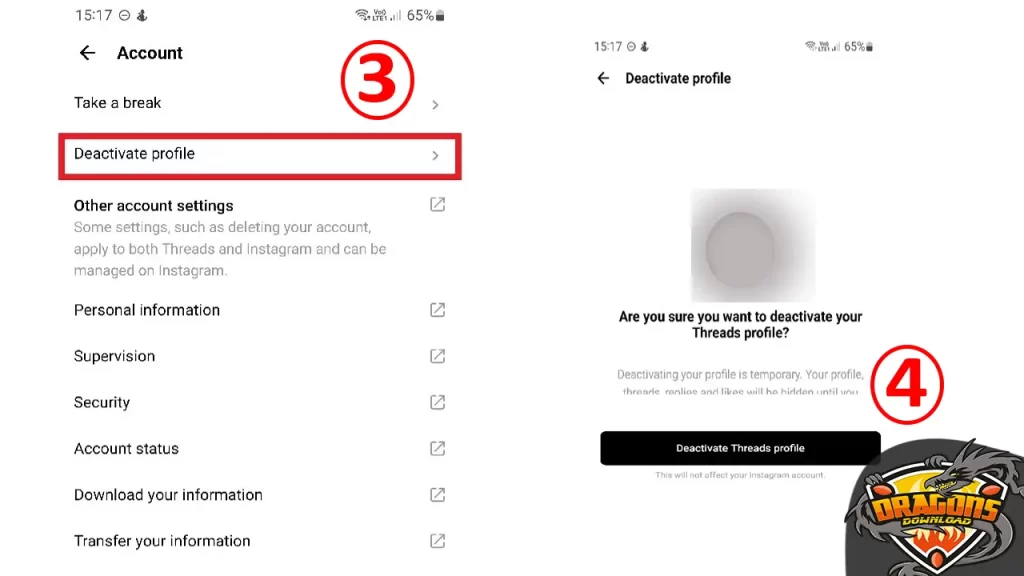 الغاء تنشيط حساب ثريدز Deactivate threads profile