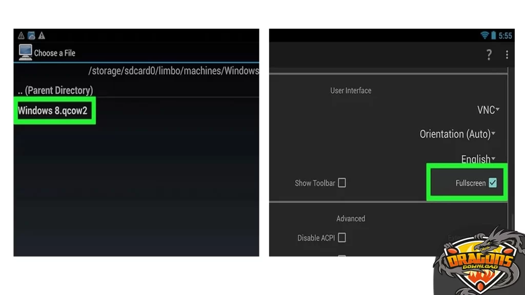 تحديد ملف ويندوز 8 لتثبيته على الاندرويد